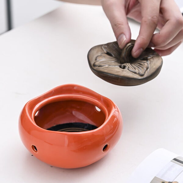 Vivid Orange Persimmon Ceramic Coil Incense Burner