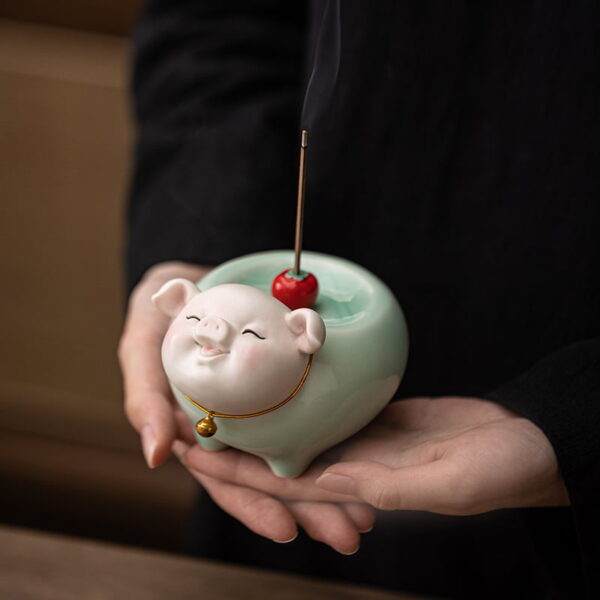 Smiling Pig Ceramic Incense Stick Holder