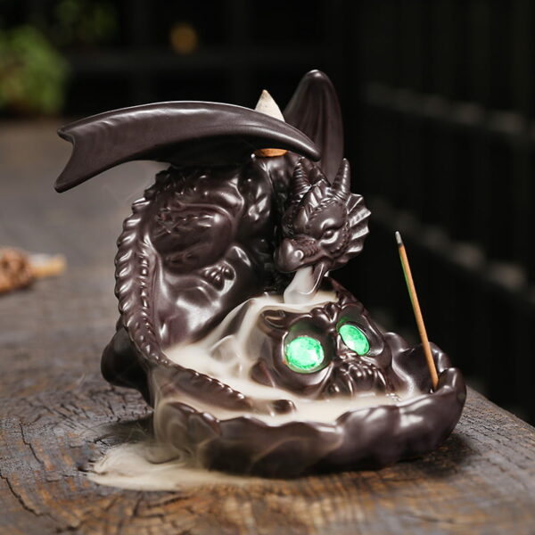 Halloween Flying Dragon Skull Backflow Incense Burner With LED Light