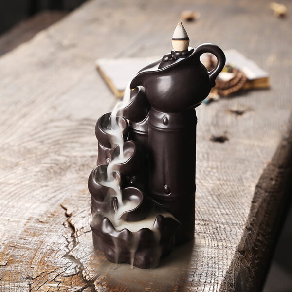 Teapot Tea Cup Bamboo Ceramic Backflow Incense Holder and Burner Waterfall