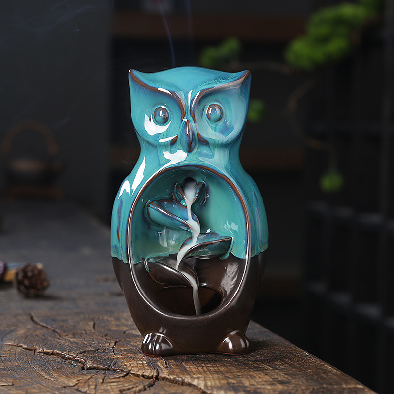 Standing Owl Ceramic Incense Holder Backflow Incense Burner