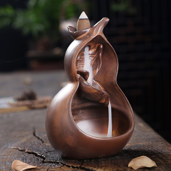 Gourd Leaf Brown Ceramic Incense Backflow Cone Holder