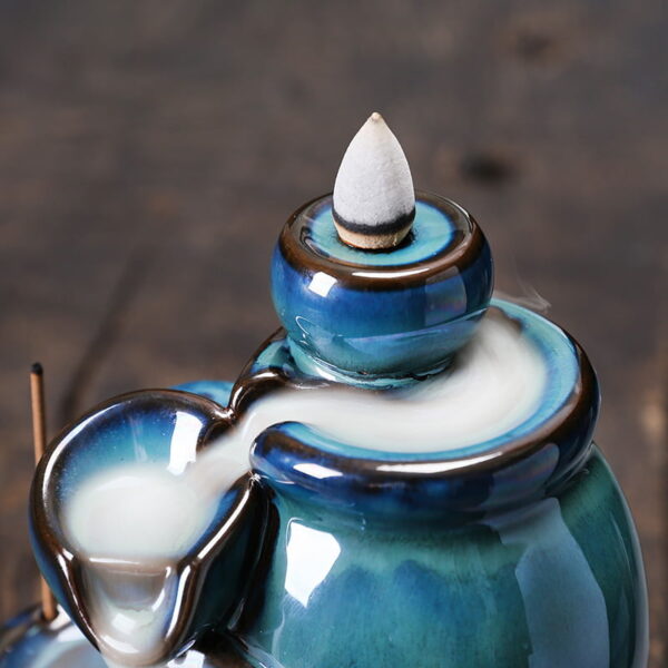 Tea Cup Blue Ceramic Waterfall Incense Burner Holder