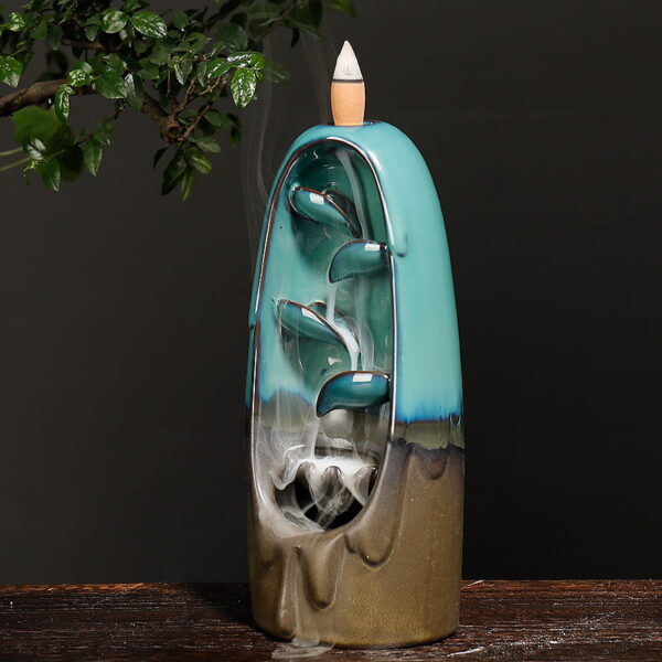 Blue Ceramic Waterfall Incense Burner Holder