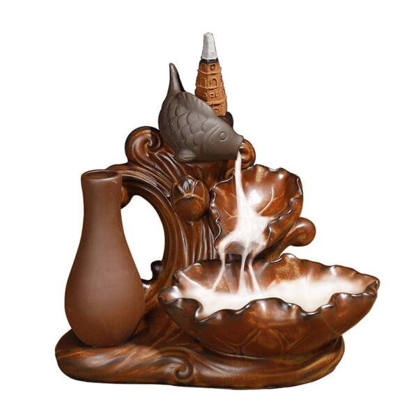 Fish Lotus Leaf With Vase Waterfall Backflow Incense Holder