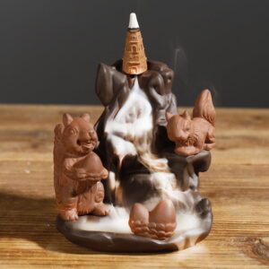 Squirrel Pinecone Ceramic Incense Fountain Burner