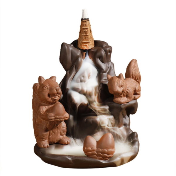 12302536599_1111592923 Squirrel Pinecone Ceramic Incense Fountain Burner