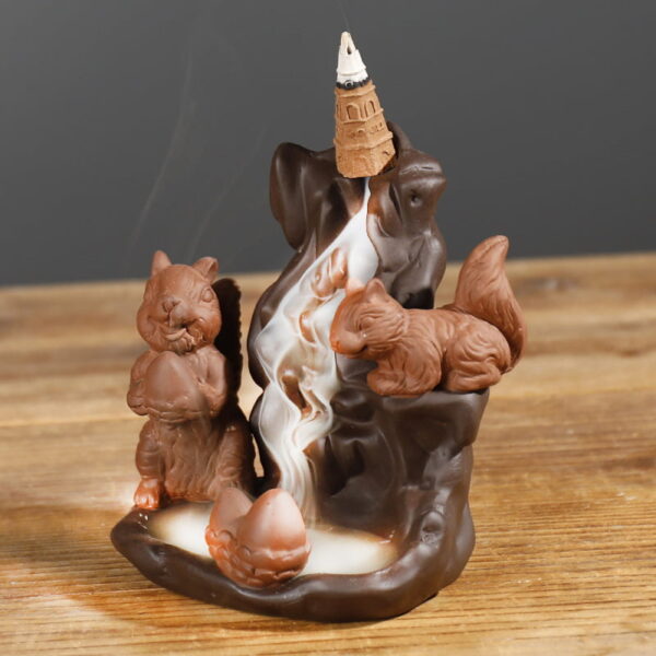 12302563228_1111592923 Squirrel Pinecone Ceramic Incense Fountain Burner