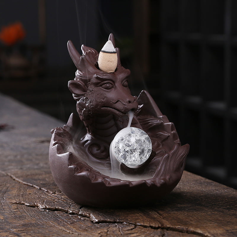 Dragon Egg Ceramic Incense Fountain Burner With LED Ball Light