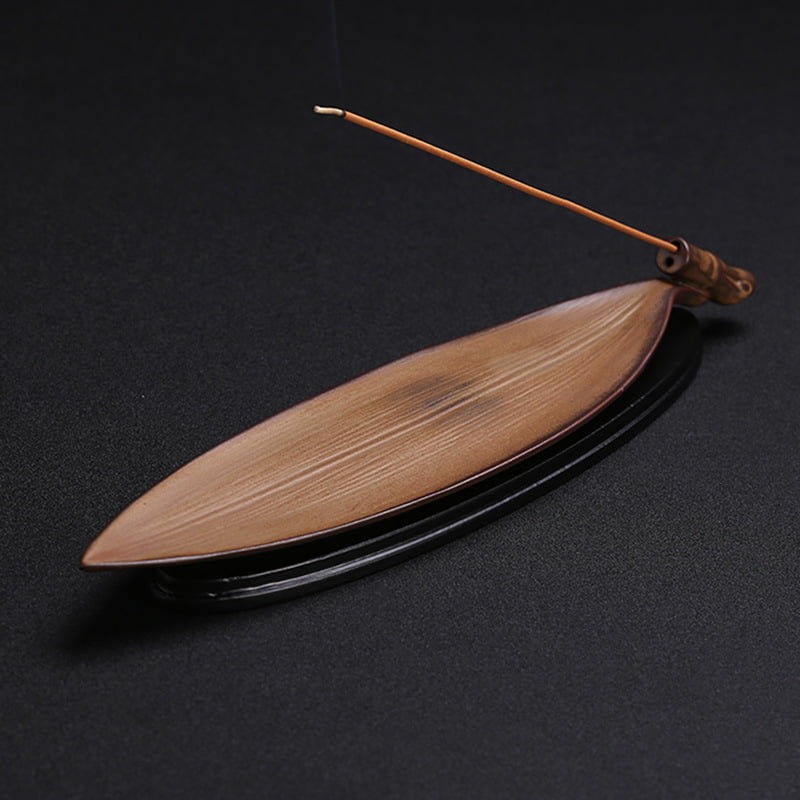 Retro Bamboo Leaf Ceramic Incense Stick Smoke Holder