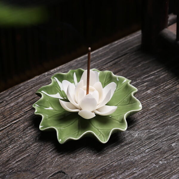 Lotus Leaf With Flower Ceramic Incense Stick Holder