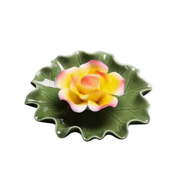 Lotus Leaf With Flower Ceramic Incense Stick Holder