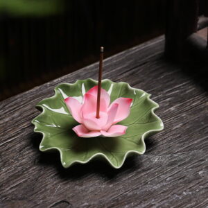 Lotus Leaf With Flower Ceramic Incense Stick Holder