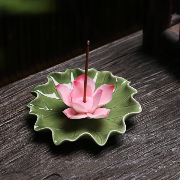 Lotus Leaf With Flower Ceramic Incense Stick Holder