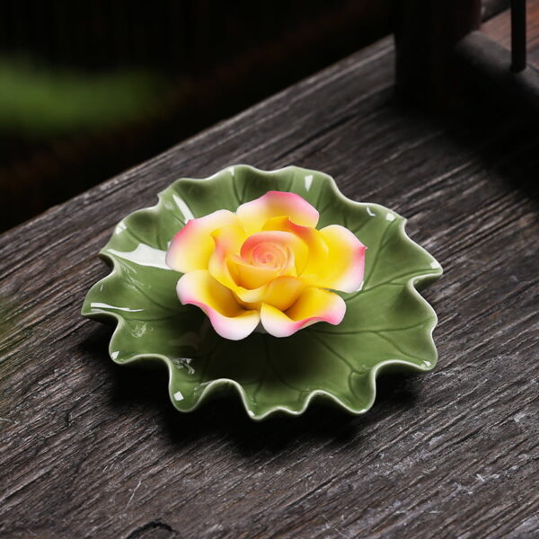 Lotus Leaf With Flower Ceramic Incense Stick Holder