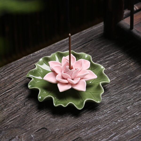 Lotus Leaf With Flower Ceramic Incense Stick Holder