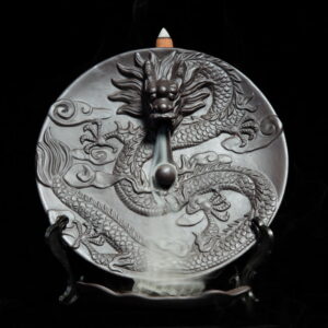 Chinese Long Dragon Disc Ceramic Backflow Stick Incense Burner