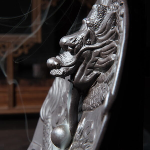 Chinese Long Dragon Disc Ceramic Backflow Stick Incense Burner