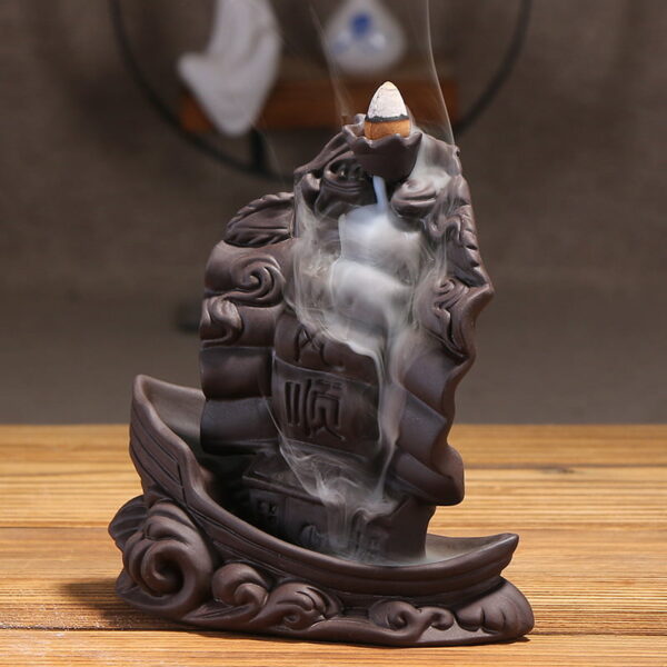 Sailing Boat Waves Ceramic Incense Backflow Cone Holder