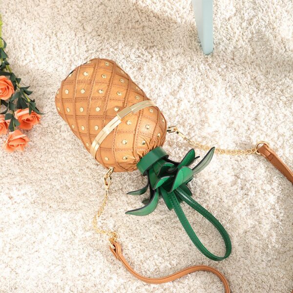 Cute Pineapple Shape Shoulder Crossbody Bag, PU Leather Handbag, Round Barrel Bag for Women