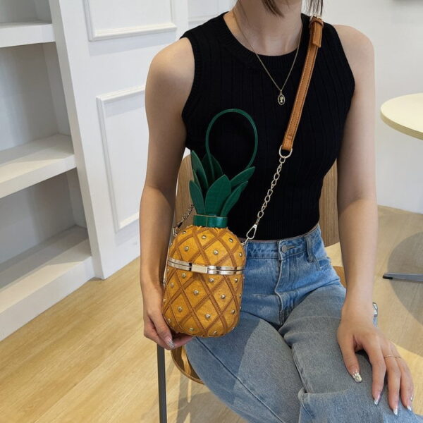 Cute Pineapple Shape Shoulder Crossbody Bag, PU Leather Handbag, Round Barrel Bag for Women