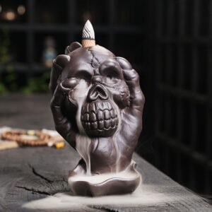 Halloween Ghost Hand Big Skull Ceramic Waterfall Backflow Incense Burner