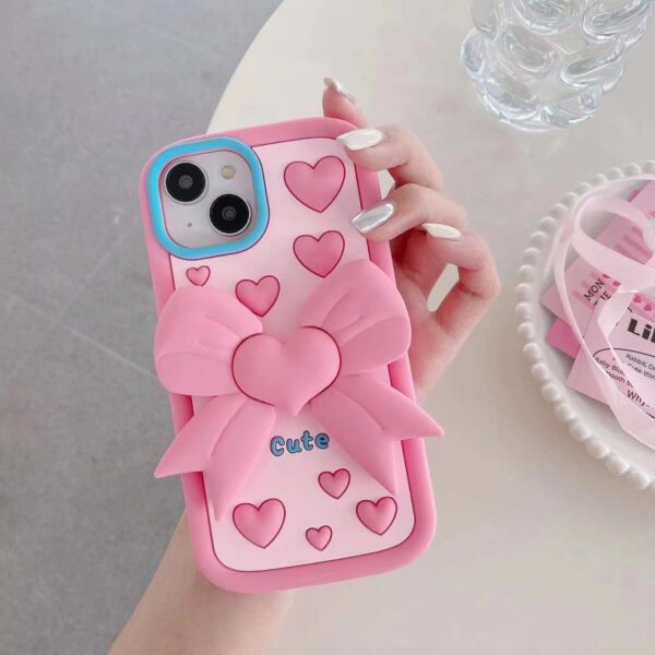 Pink Love Bowknot Silicone Phone Shell for Apple iPhone Models