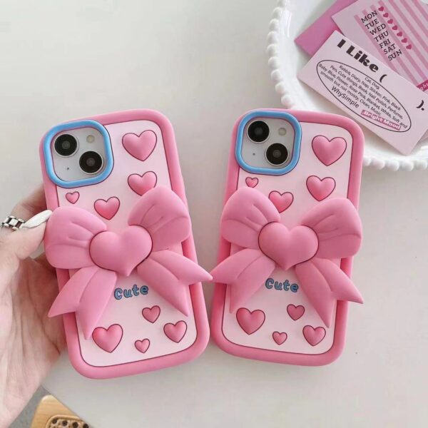 Pink Love Bowknot Silicone Phone Shell for Apple iPhone Models