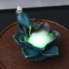 Green Lotus Flower Ceramic Smoke Reverse Incense Burner With LED Light