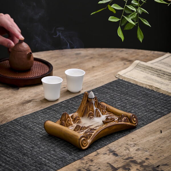 Mountain Hill Boat Scroll Ceramic Backflow Incense Burner
