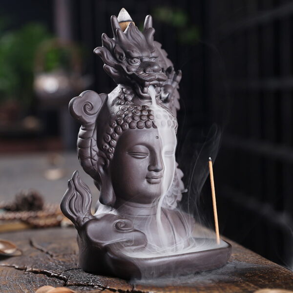 Chinese Dragon Buddha Ceramic Backflow Incense Holder