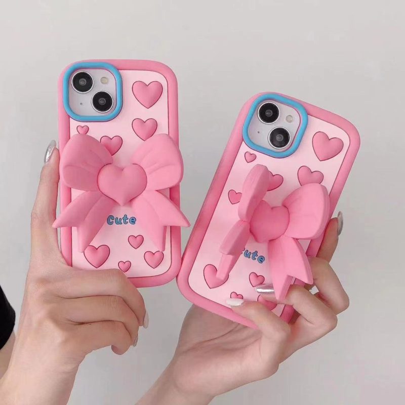 Pink Love Bowknot Silicone Phone Shell for Apple iPhone Models