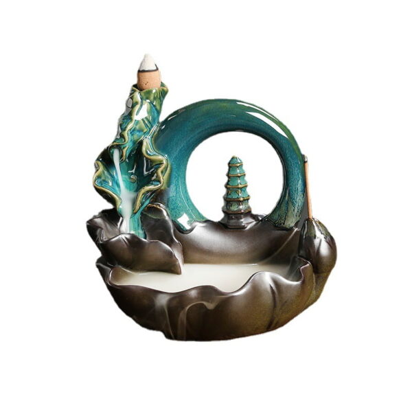 Lotus Leaf Pagoda Circle Blue Ceramic Censer Incense Cone Holder Fountain