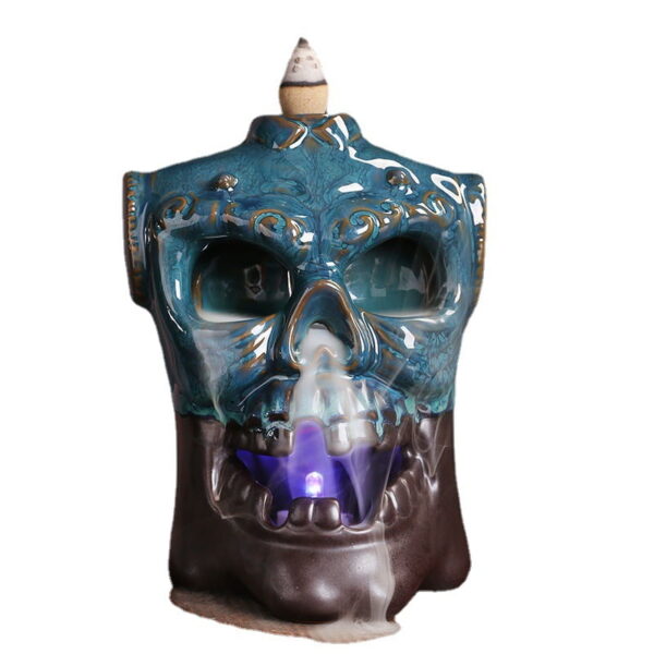 O1CN015ic1s01Bs2ltQJ5GG_!!0-0-cib Halloween Skull Blue Ceramic Backflow Incense Burner With LED Light