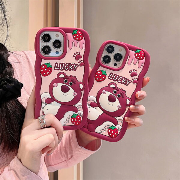 Cartoon Strawberry Bear Silicone Phone Case for Apple iPhone Model