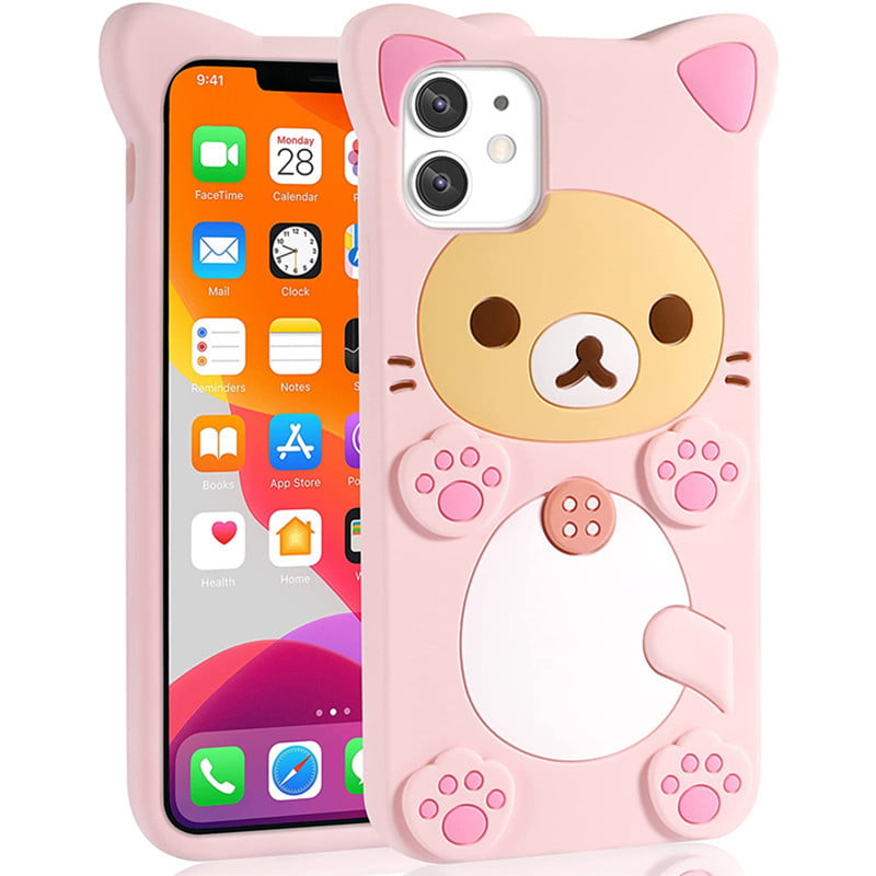 Cute Pink Bear Silicone Phone Cover for Apple iPhone Model