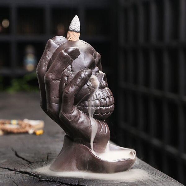 Halloween Ghost Hand Big Skull Ceramic Waterfall Backflow Incense Burner
