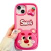 Pink 3D Sweet Strawberry Bear Silicone Phone Case for Apple iPhone Model