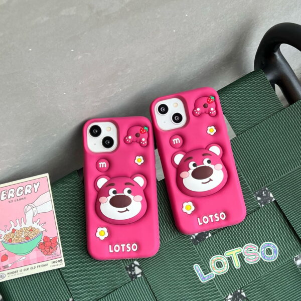 Cute Silicone Strawberry Bear Phone Case for Apple iPhone Models