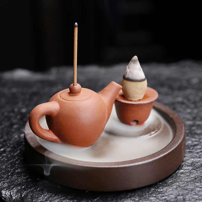 Teapot Teacup Ceramic Incense Stick Holder Backflow Incense Cone Burner