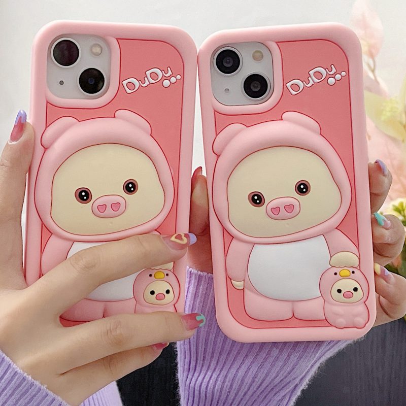 3D Pink Pigs Silicone Phone Case for Apple iPhone Model
