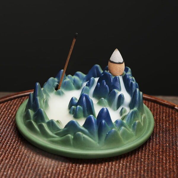 Hill Mountain Blue Green Ceramic Stick Backflow Incense Burner