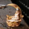 Crescent Moon Lotus Clouds Ceramic Fountain Backflow Burner