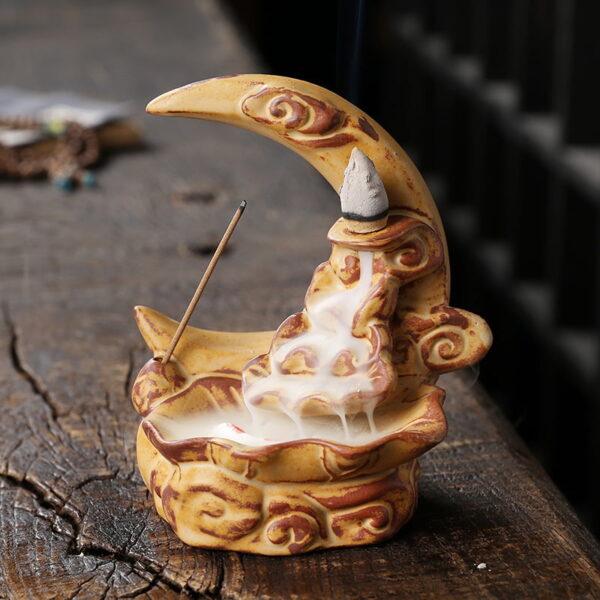 Crescent Moon Lotus Clouds Ceramic Fountain Backflow Burner Crescent Moon Lotus Clouds Ceramic Fountain Backflow Burner
