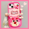 Pink 3D Sweet Strawberry Bear Silicone Phone Case for Apple iPhone Model