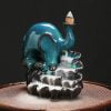 Elephant Lotus Leaf Blue Ceramic Waterfall Incense Burner Holder
