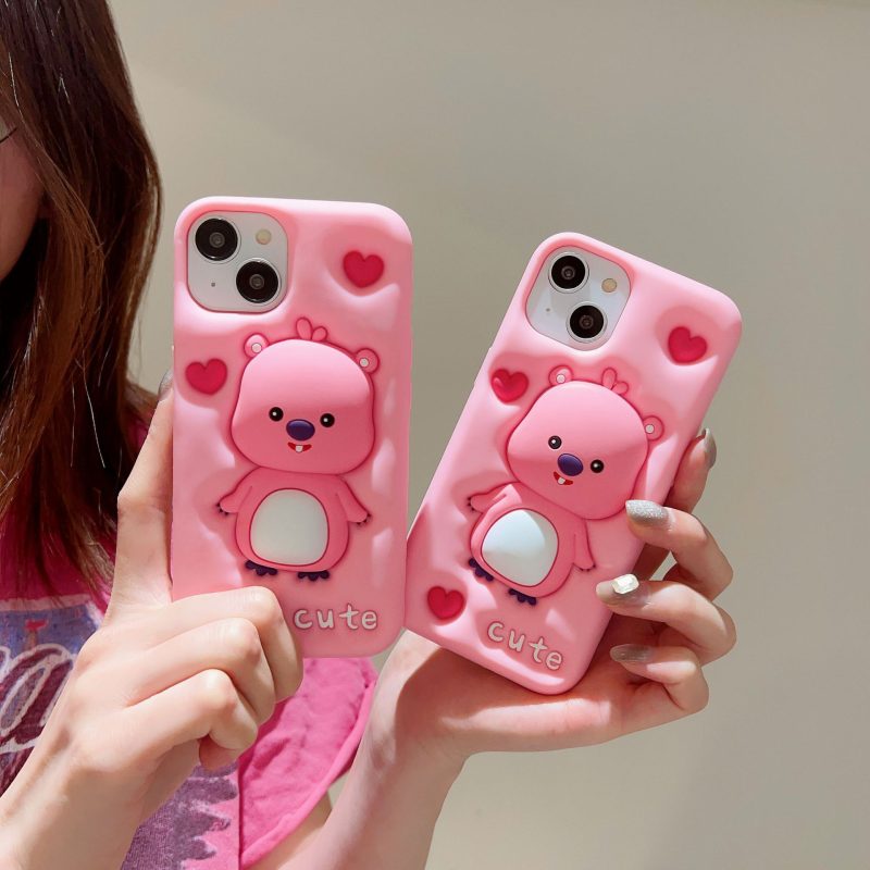 Pink Beaver Silicone Cell Phone Shell for Apple iPhone Models