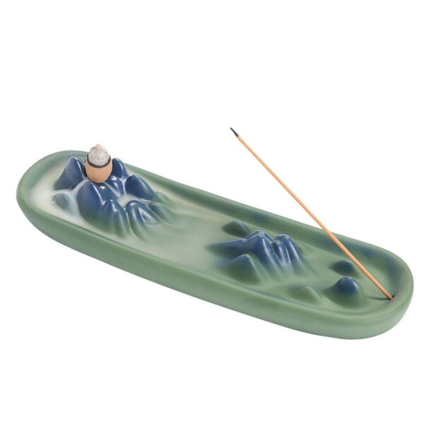 Mountain Hill Boat Blue Green Ceramic Incense Stick Burner Backflow Incense Holder