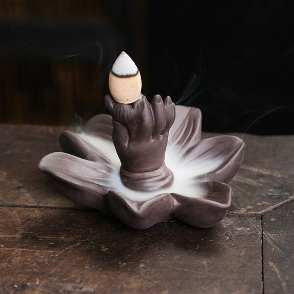 Buddha's Hand Lotus Ceramic Incense Fountain Smoke Waterfall