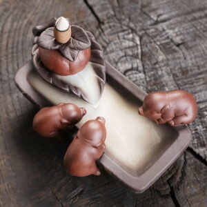 Stone Mill Pig Ceramic Backflow Incense Holder and Burner Waterfall